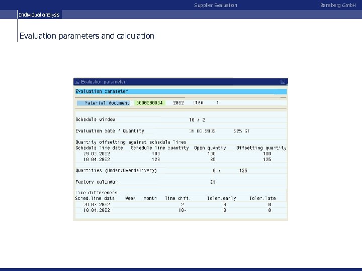 Supplier Evaluation Individual analysis Evaluation parameters and calculation Bensberg Gmb. H 