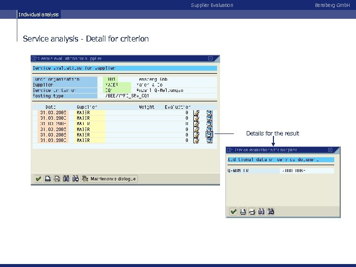Supplier Evaluation Bensberg Gmb. H Individual analysis Service analysis - Detail for criterion Details