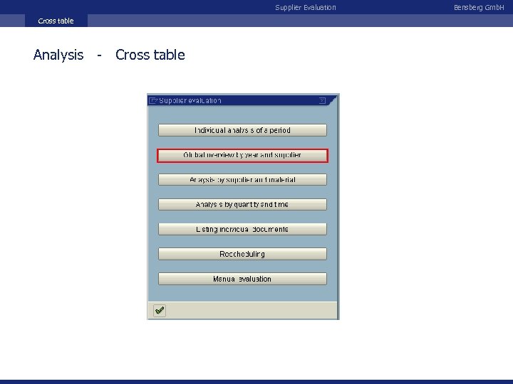 Supplier Evaluation Cross table Analysis - Cross table Bensberg Gmb. H 
