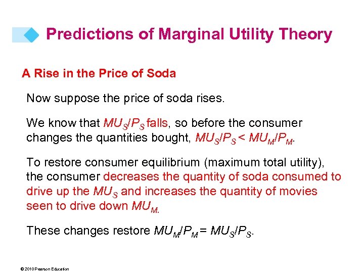 Predictions of Marginal Utility Theory A Rise in the Price of Soda Now suppose