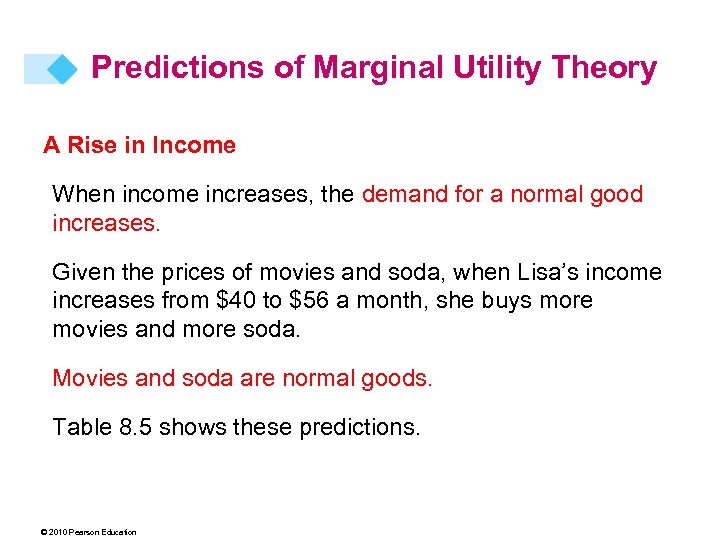 Predictions of Marginal Utility Theory A Rise in Income When income increases, the demand