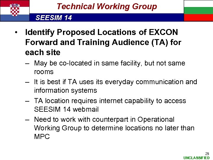 Technical Working Group SEESIM 14 • Identify Proposed Locations of EXCON Forward and Training