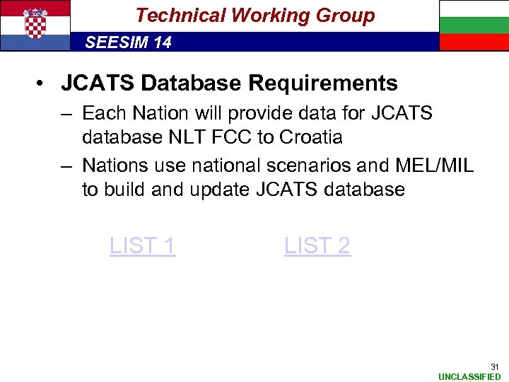 Technical Working Group SEESIM 14 • JCATS Database Requirements – Each Nation will provide