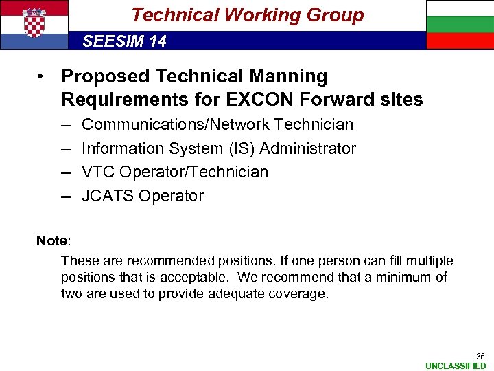 Technical Working Group SEESIM 14 • Proposed Technical Manning Requirements for EXCON Forward sites