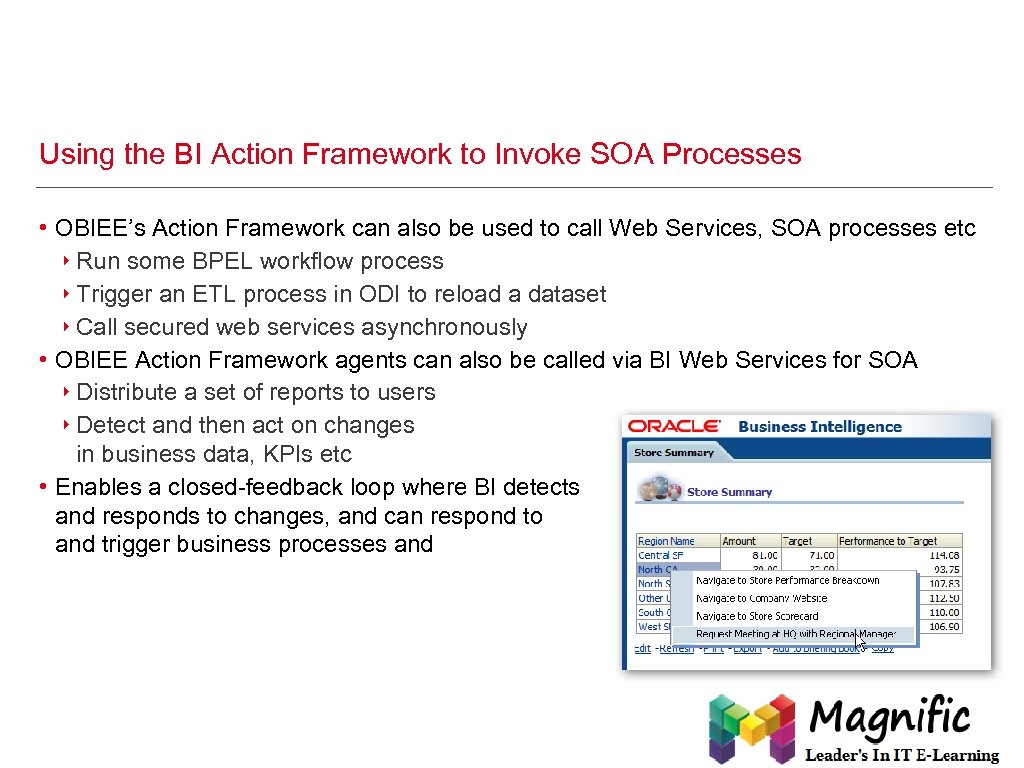 Using the BI Action Framework to Invoke SOA Processes • OBIEE’s Action Framework can