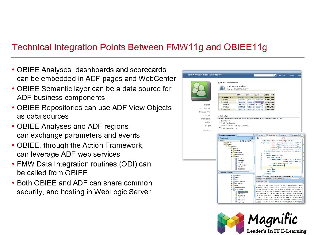 Technical Integration Points Between FMW 11 g and OBIEE 11 g • OBIEE Analyses,