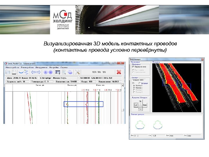 Визуализированная 3 D модель контактных проводов (контактные провода условно перевёрнуты) 