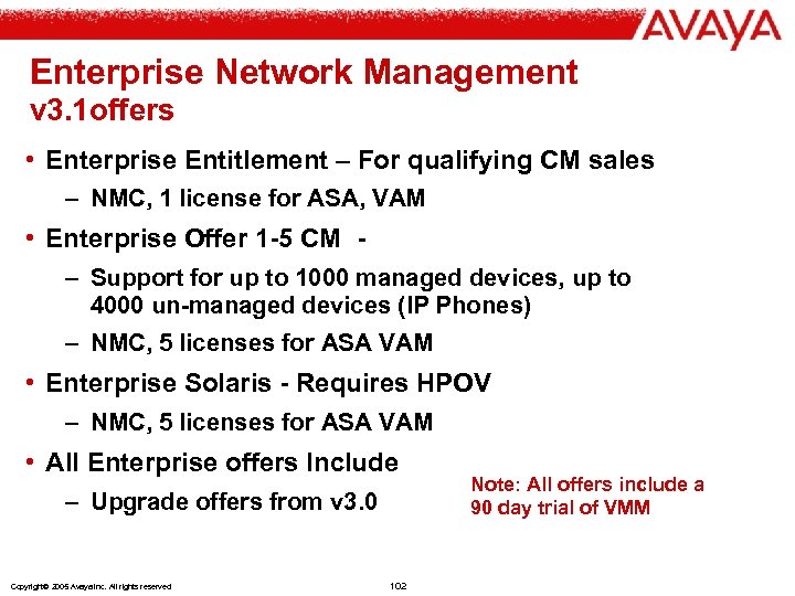 Enterprise Network Management v 3. 1 offers • Enterprise Entitlement – For qualifying CM