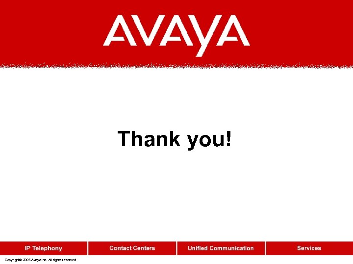 Thank you! Copyright© 2005 Avaya Inc. All rights reserved 