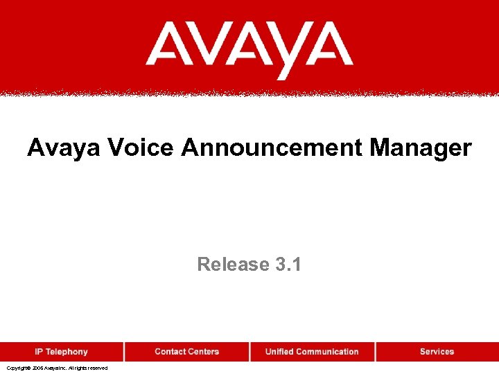 Avaya Voice Announcement Manager Release 3. 1 Copyright© 2005 Avaya Inc. All rights reserved