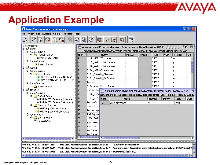 Application Example Copyright© 2005 Avaya Inc. All rights reserved 16 