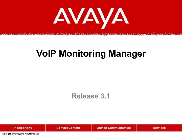 Vo. IP Monitoring Manager Release 3. 1 Copyright© 2005 Avaya Inc. All rights reserved