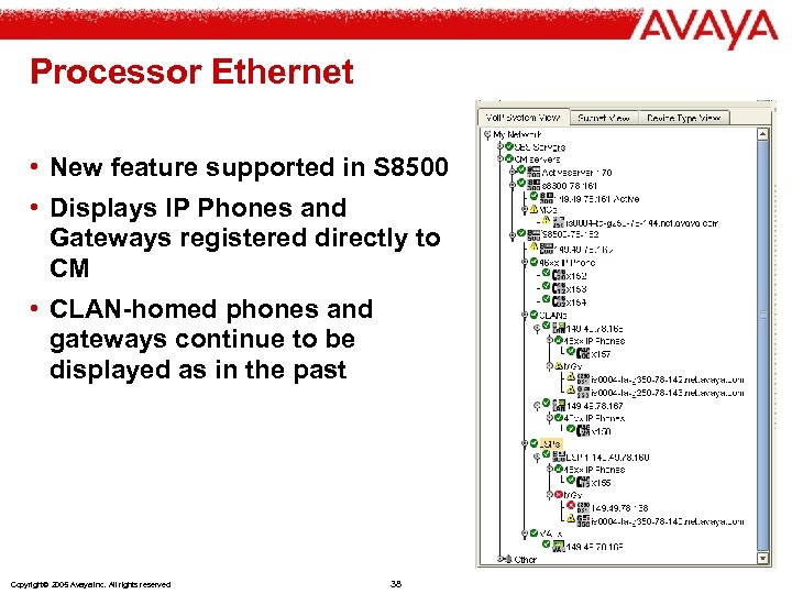 Processor Ethernet • New feature supported in S 8500 • Displays IP Phones and