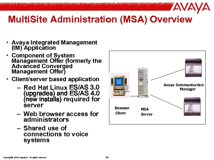 Multi. Site Administration (MSA) Overview • Avaya Integrated Management (IM) Application • Component of