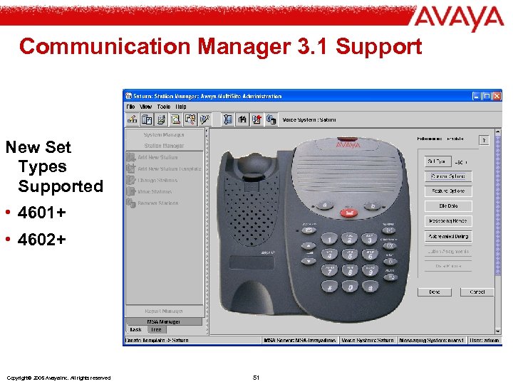 Communication Manager 3. 1 Support New Set Types Supported • 4601+ • 4602+ Copyright©