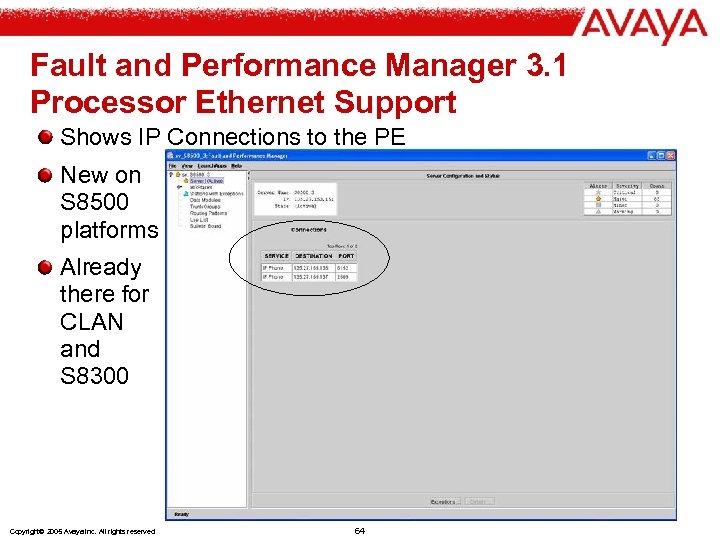 Fault and Performance Manager 3. 1 Processor Ethernet Support Shows IP Connections to the