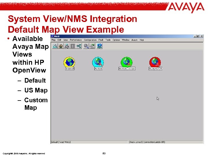 System View/NMS Integration Default Map View Example • Available Avaya Map Views within HP