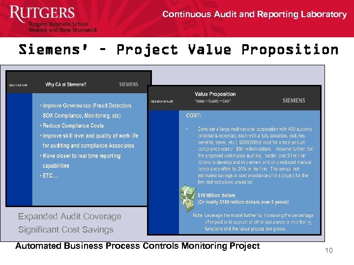 Continuous Audit and Reporting Laboratory Siemens' – Project Value Proposition Expanded Audit Coverage Significant