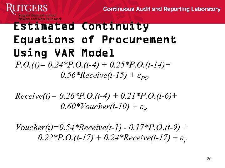 Continuous Audit and Reporting Laboratory Estimated Continuity Equations of Procurement Using VAR Model P.