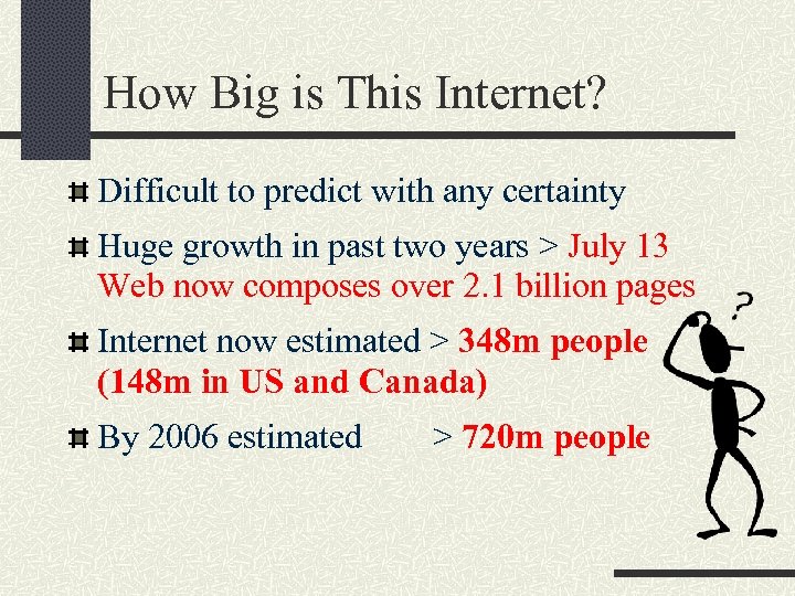 How Big is This Internet? Difficult to predict with any certainty Huge growth in