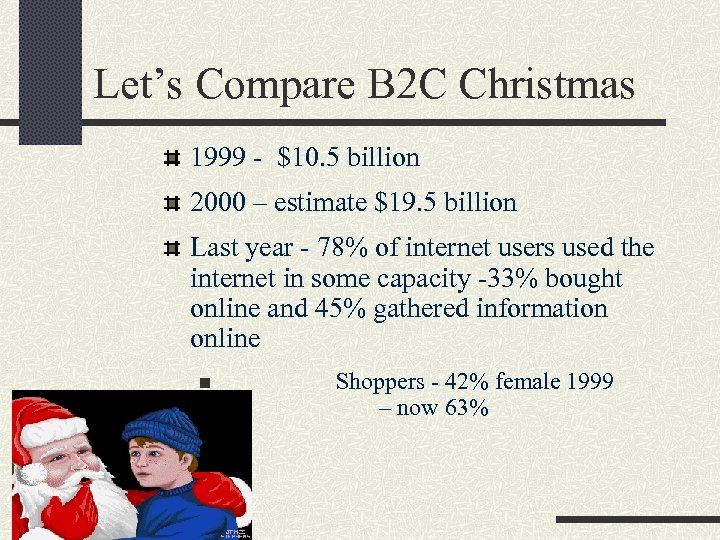 Let’s Compare B 2 C Christmas 1999 - $10. 5 billion 2000 – estimate