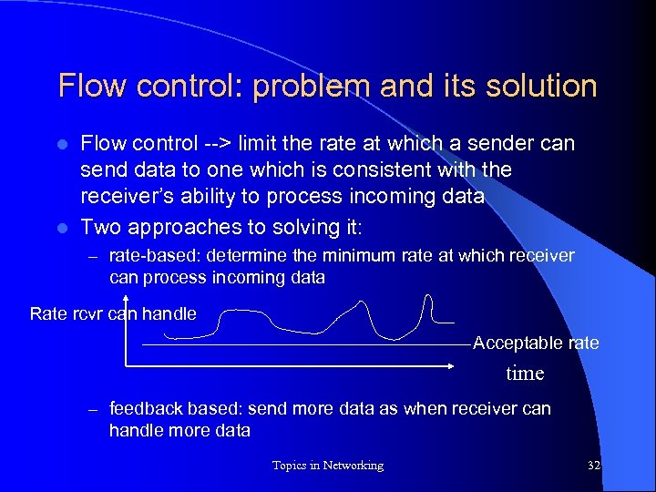 Flow control: problem and its solution Flow control --> limit the rate at which