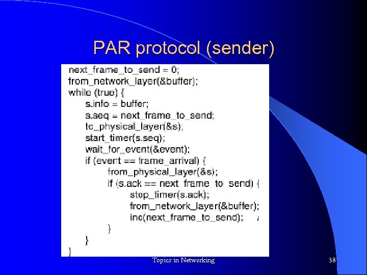 PAR protocol (sender) Topics in Networking 38 