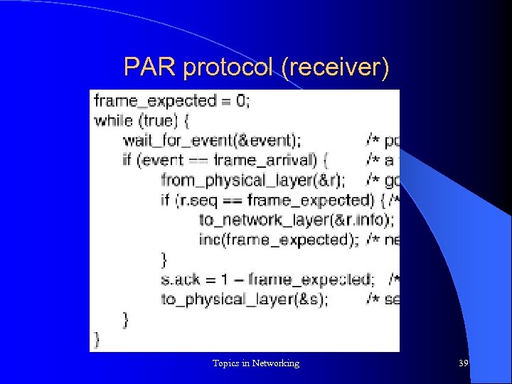 PAR protocol (receiver) Topics in Networking 39 