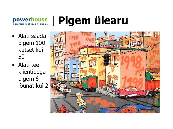 Pigem ülearu • Alati saada pigem 100 kutset kui 50 • Alati tee klientidega