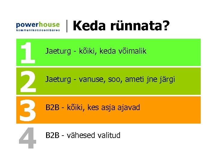 Keda rünnata? 1 2 3 4 Jaeturg - kõiki, keda võimalik Jaeturg - vanuse,