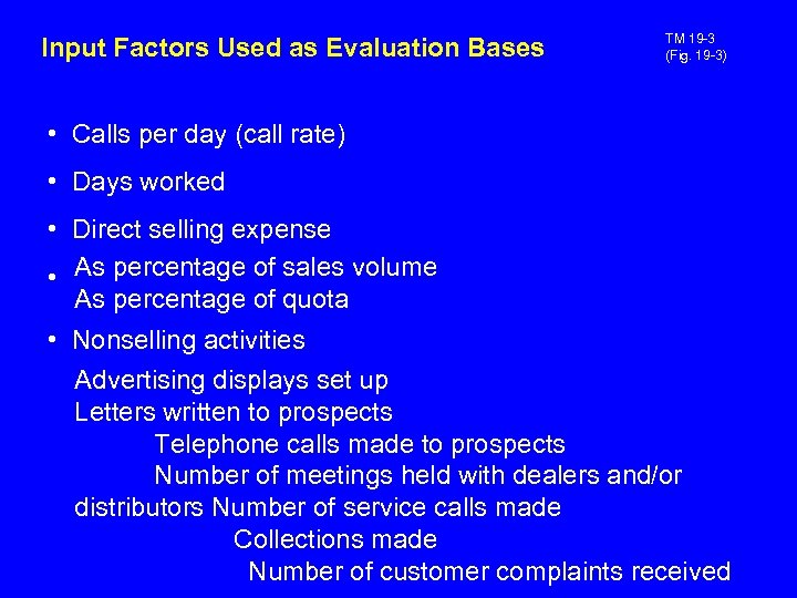 Input Factors Used as Evaluation Bases TM 19 -3 (Fig. 19 -3) • Calls