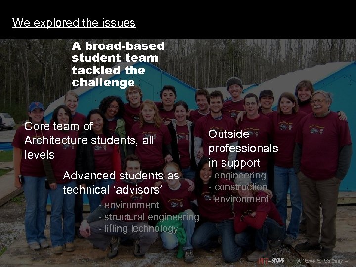 We explored the issues A broad-based student team tackled the challenge Core team of