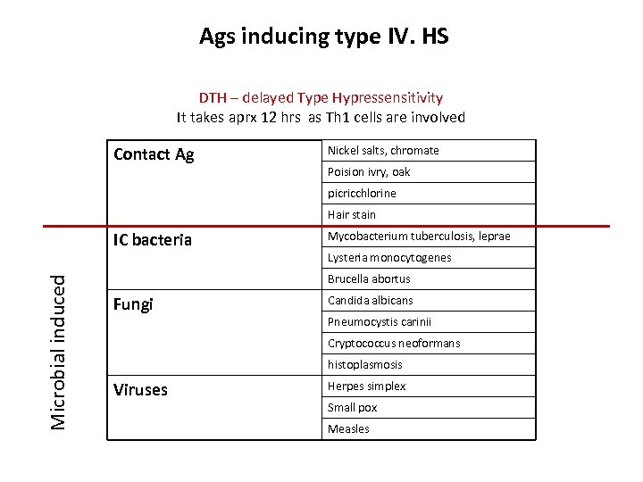 Ags inducing type IV. HS DTH – delayed Type Hypressensitivity It takes aprx 12