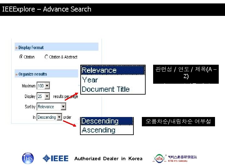 IEEExplore – Advance Search 관련성 / 연도 / 제목(A – Z) 순으로 결과를 배열