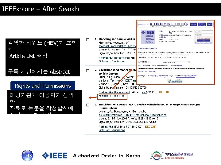 IEEExplore – After Search 검색한 키워드 (HEV)가 포함 된 Article List 생성 구독 기관에서는