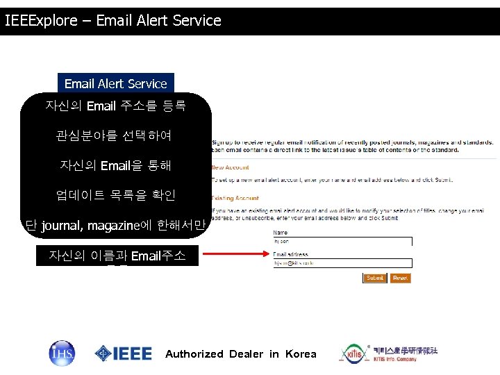IEEExplore – Email Alert Service 자신의 Email 주소를 등록 관심분야를 선택하여 자신의 Email을 통해