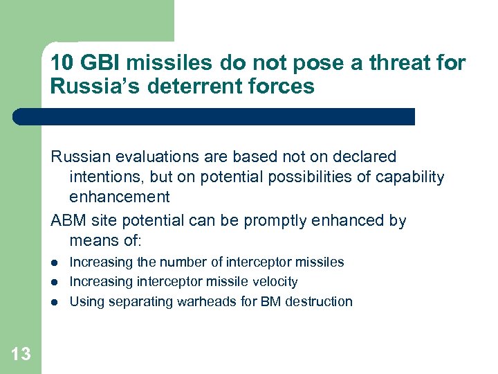 10 GBI missiles do not pose a threat for Russia’s deterrent forces Russian evaluations