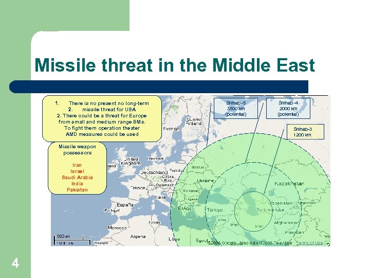 Missile threat in the Middle East 1. There is no present no long-term 2.