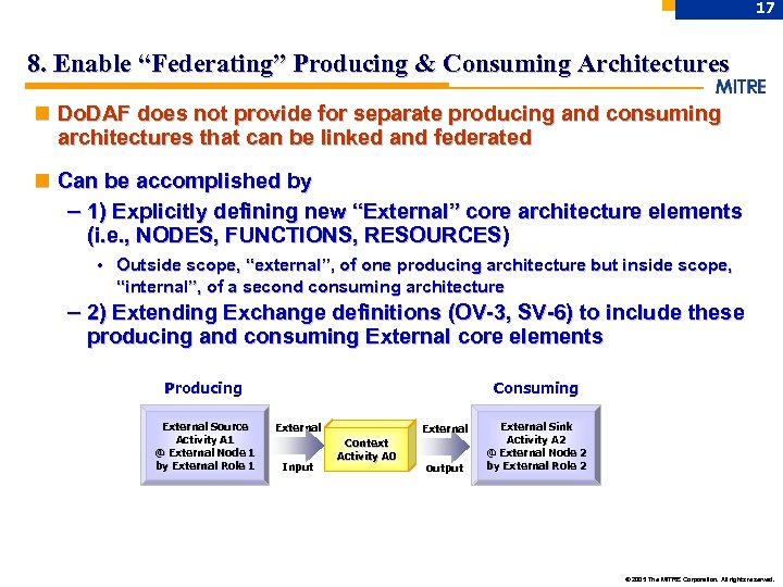 17 8. Enable “Federating” Producing & Consuming Architectures n Do. DAF does not provide