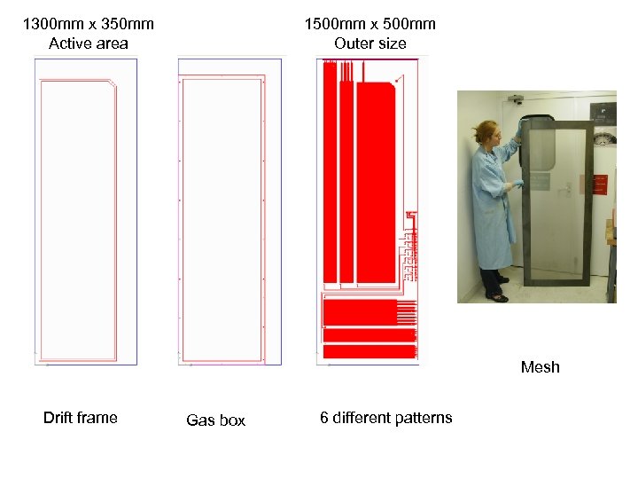 1300 mm x 350 mm Active area 1500 mm x 500 mm Outer size