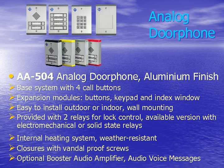 Analog Doorphone • AA-504 Analog Doorphone, Aluminium Finish Ø Base system with 4 call