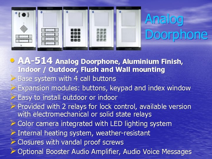 Analog Doorphone • AA-514 Analog Doorphone, Aluminium Finish, Indoor / Outdoor, Flush and Wall