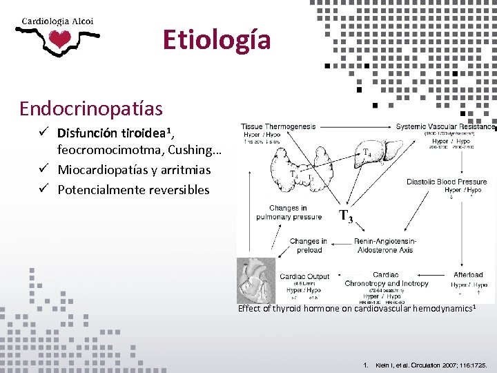 Etiología Endocrinopatías ü Disfunción tiroidea 1, feocromocimotma, Cushing… ü Miocardiopatías y arritmias ü Potencialmente