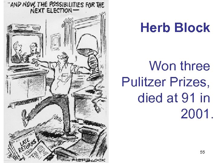 Herb Block Won three Pulitzer Prizes, died at 91 in 2001. 55 