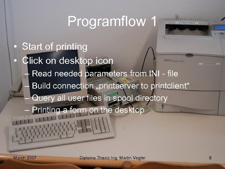 Programflow 1 • Start of printing • Click on desktop icon – Read needed