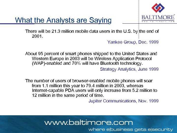 What the Analysts are Saying There will be 21. 3 million mobile data users