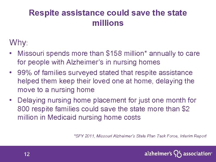 Respite assistance could save the state millions Why: • Missouri spends more than $158