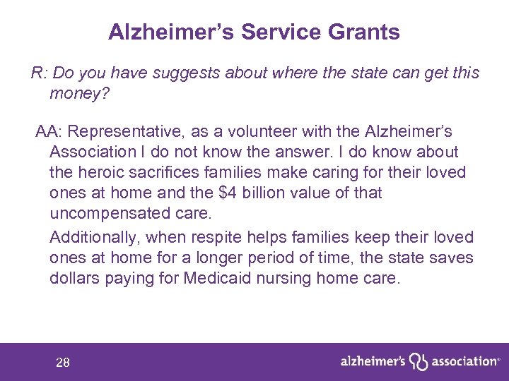 Alzheimer’s Service Grants R: Do you have suggests about where the state can get