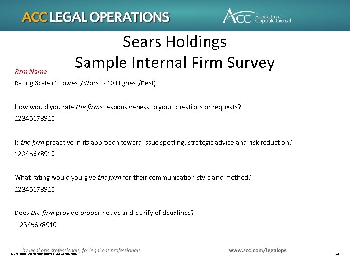 Firm Name Sears Holdings Sample Internal Firm Survey Rating Scale (1 Lowest/Worst - 10