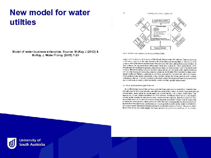 New model for water utilties Model of water business enterprise. Source: Mc. Kay J